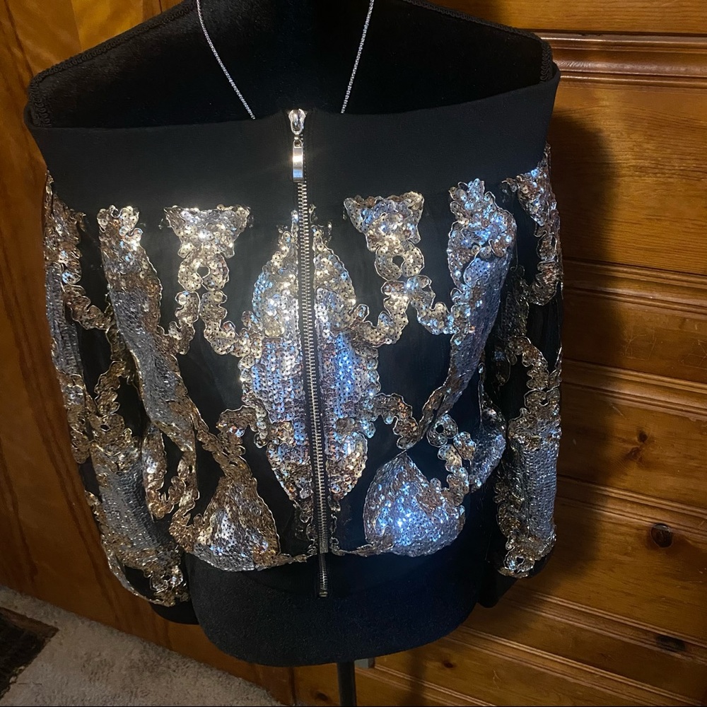 Sequin Off the Shoulder Jacket